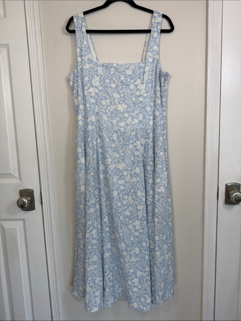 NWOT Joie Blue Floral Linen Blend Midi Dress Size 12 Large Square Neck Sundress